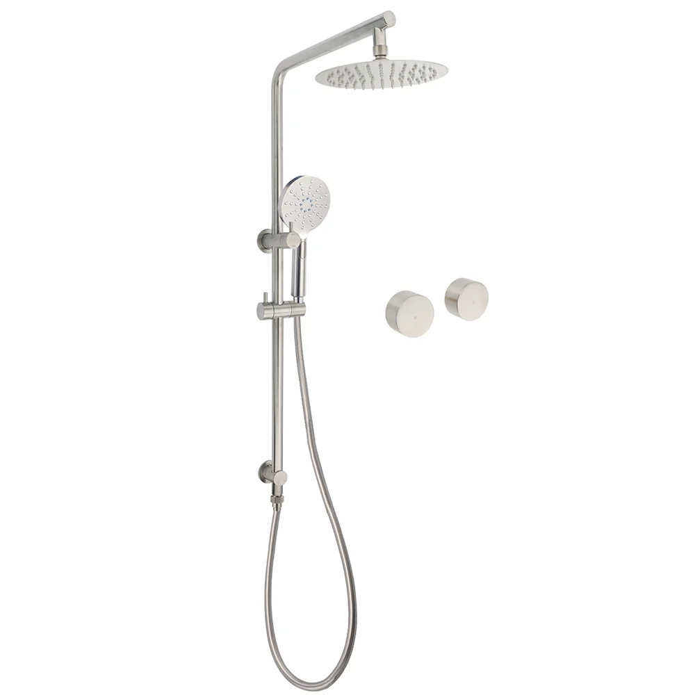 Brushed Nickel Dual Shower Set Sliding Rail Arm 8" Round Head Handheld Twin Taps Valve