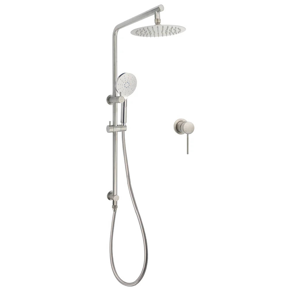 WELS Brushed Nickel 2in1 Shower Set Sliding Rail Arm 8" Round Head Handheld Small Face Mixer