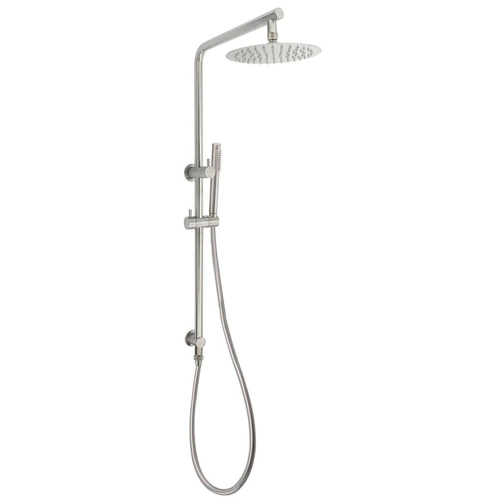 WELS Brushed Nickel 2in1 Shower Set Sliding Rail Arm 8" Round Head Stainless Steel Handheld Rose
