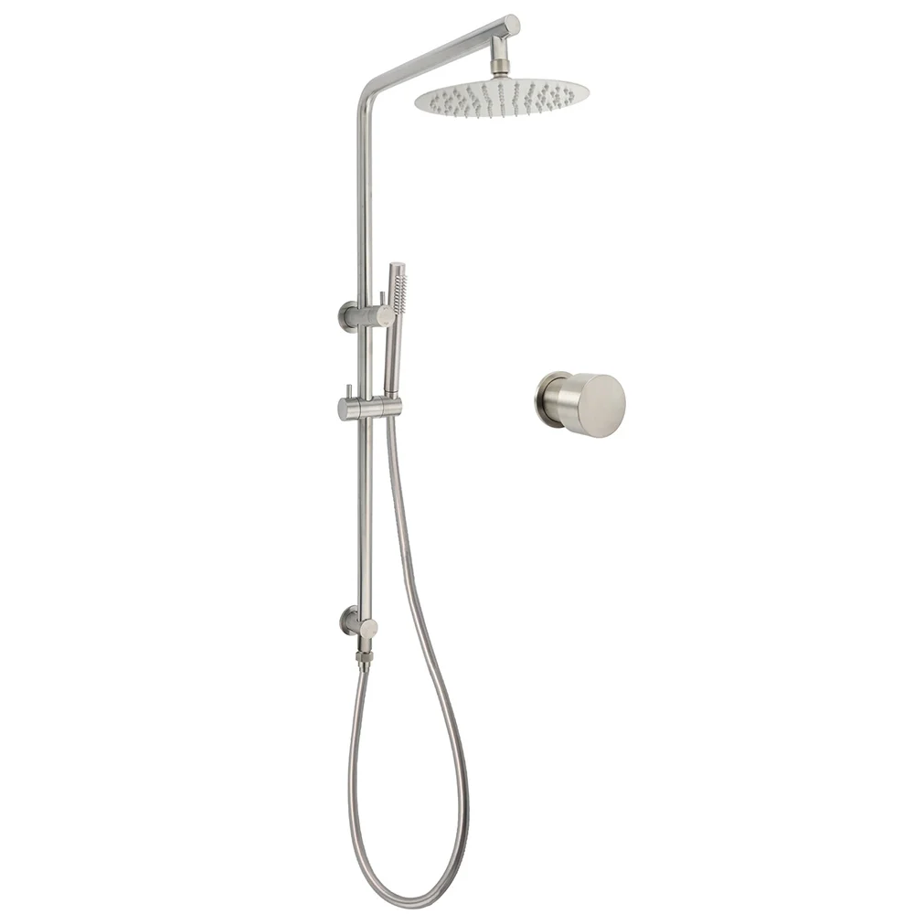 Brushed Nickel 2in1 Shower Set Sliding Rail Arm 8" Round Head Metal Handheld Hot Cold Mixer Valve