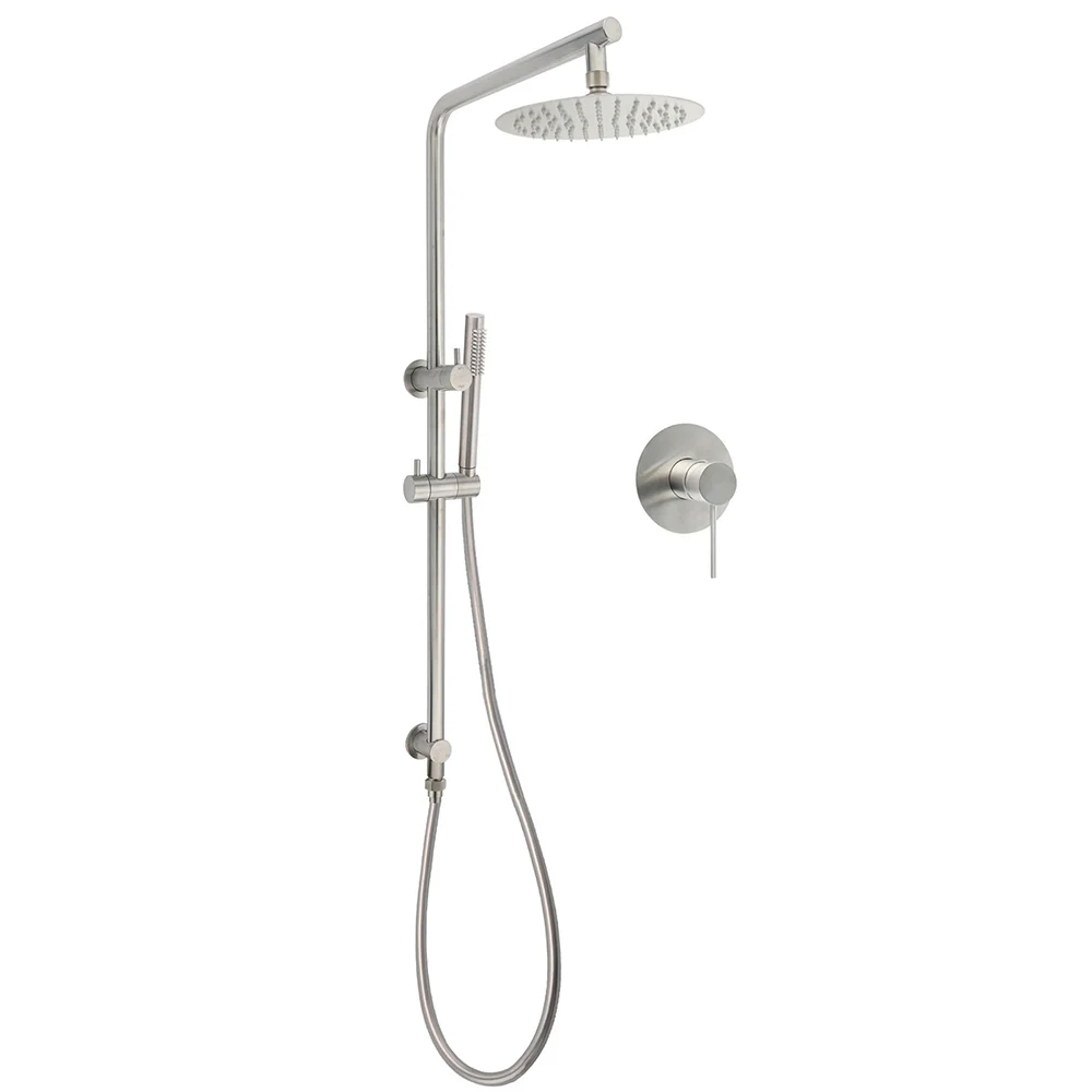 WELS Brushed Nickel Dual Shower Set Sliding Rail Arm 8" Round Head Metal Handheld Wall Mixer