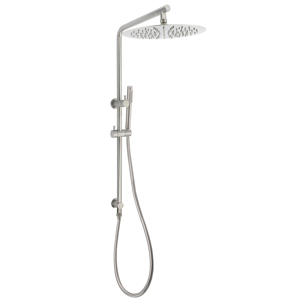 WELS Brushed Nickel Dual Shower Set Sliding Rail Arm 12" Round Head Handheld Rose Combo