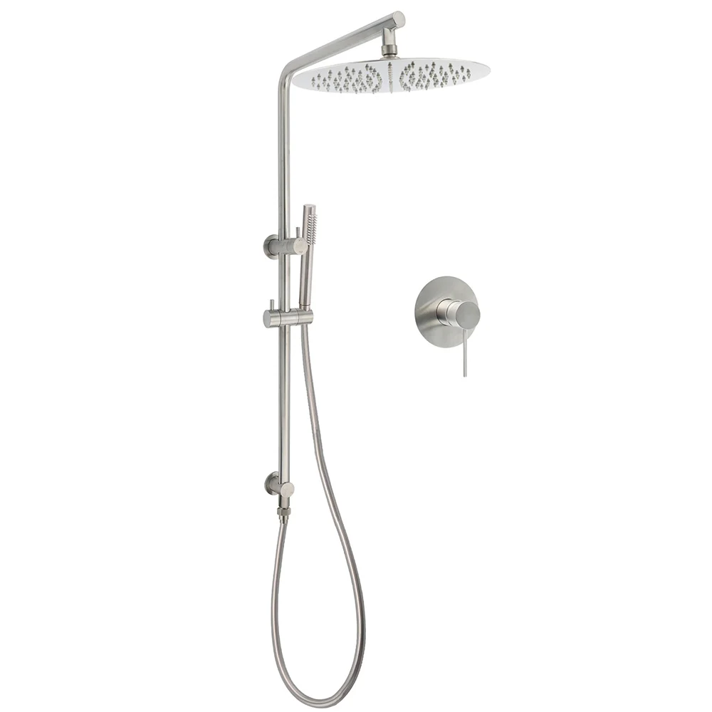 WELS Brushed Nickel 2in1 Shower Set Sliding Rail Arm Large 12" Round Head Handheld Mixer