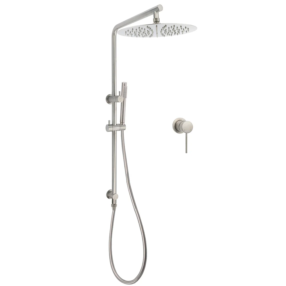 WELS Brushed Nickel Dual Shower Set Sliding Rail Arm Large 12" Round Head Handheld Small Face Mixer