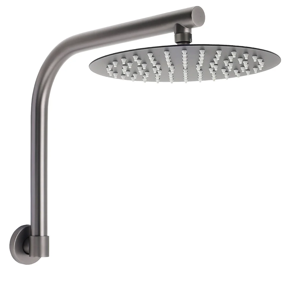 Gun Metal Round 10" Rainfall Shower Head + High Rise Gooseneck Wall Arm Bath Set