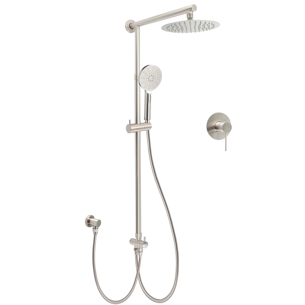 Brushed Nickel Round 8" Rain Head Shower Handheld Sliding Rail Arm Mixer 2in1 Set