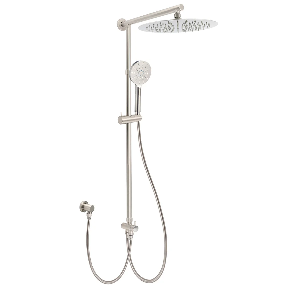 Brushed Nickel 2in1 Round 12" Stainless Steel Rainfall Head Shower Handheld Sliding Rail Arm Set