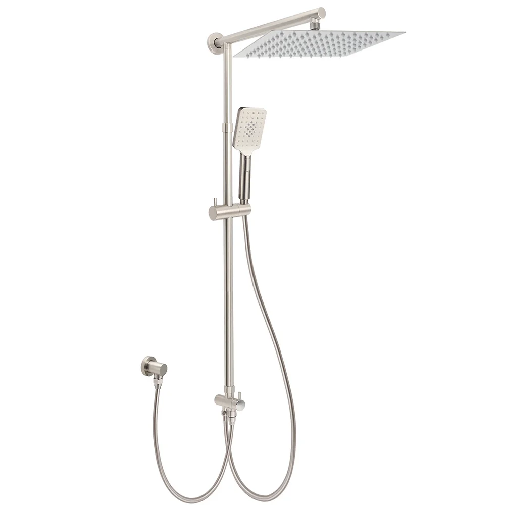 Brushed Nickel 2in1 Square 12" Thin Rainfall Head Shower 3 Modes Handheld Sliding Rail Arm Set