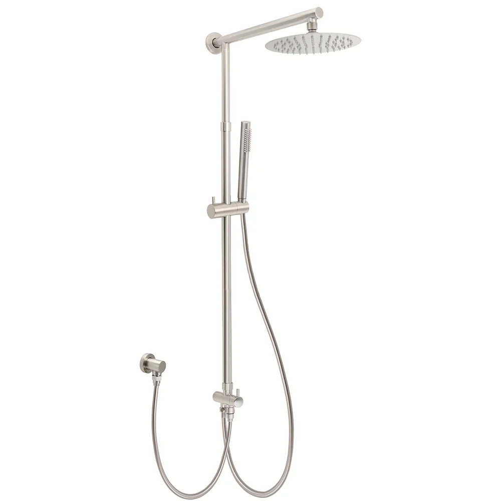 Brushed Nickel 2in1 Round 8inch Stainless Steel Rain Head Shower Handheld Sliding Rail Arm Set