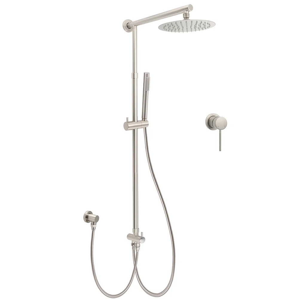 WELS Brushed Nickel Round 8" Rain Head Shower 1 Mode Handheld Sliding Rail Mixer 2in1 Set