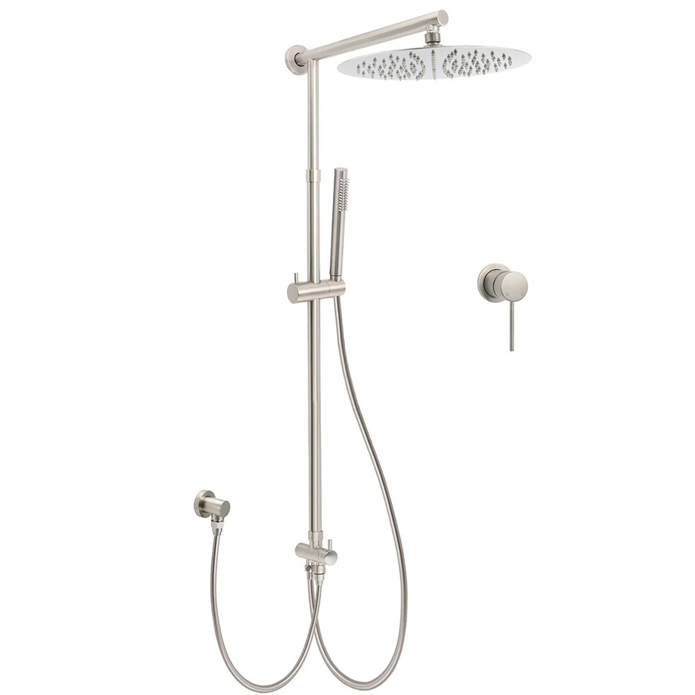 Brushed Nickel 2in1 Set Round 12" Rain Head Shower Single Mode Handheld Sliding RailWall Mixer