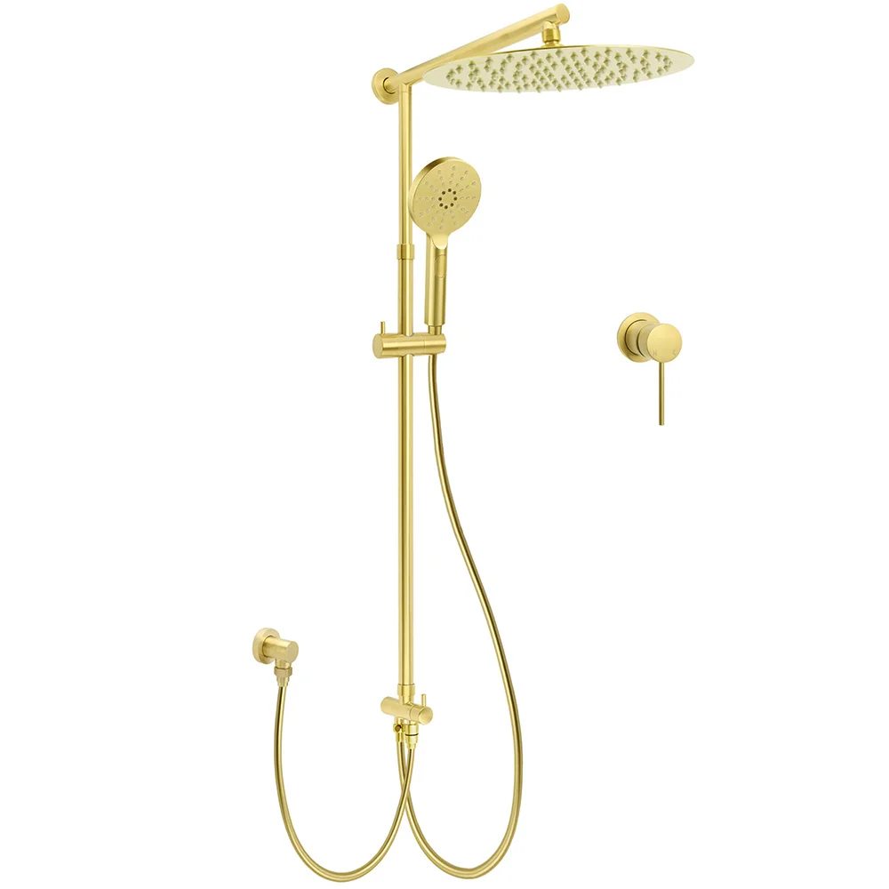 Brushed Gold 12" Large Shower Head 3 Mode Handheld Rose Sliding Rail Arm Round Mixer Set