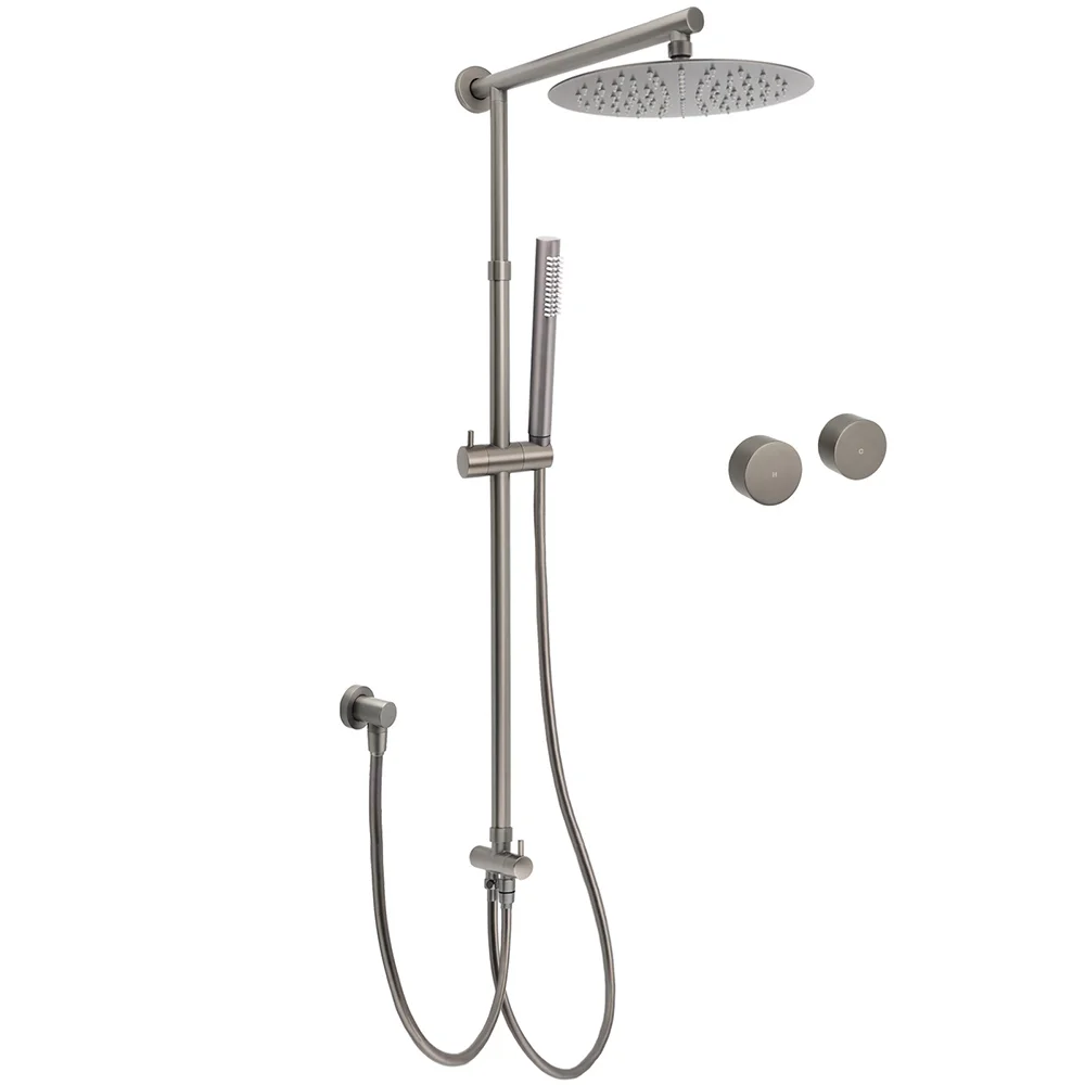 WELS Gun Metal Dual Round Shower Head 10" Rain Head Stainless Steel Handheld Sliding Rail Diverter Set