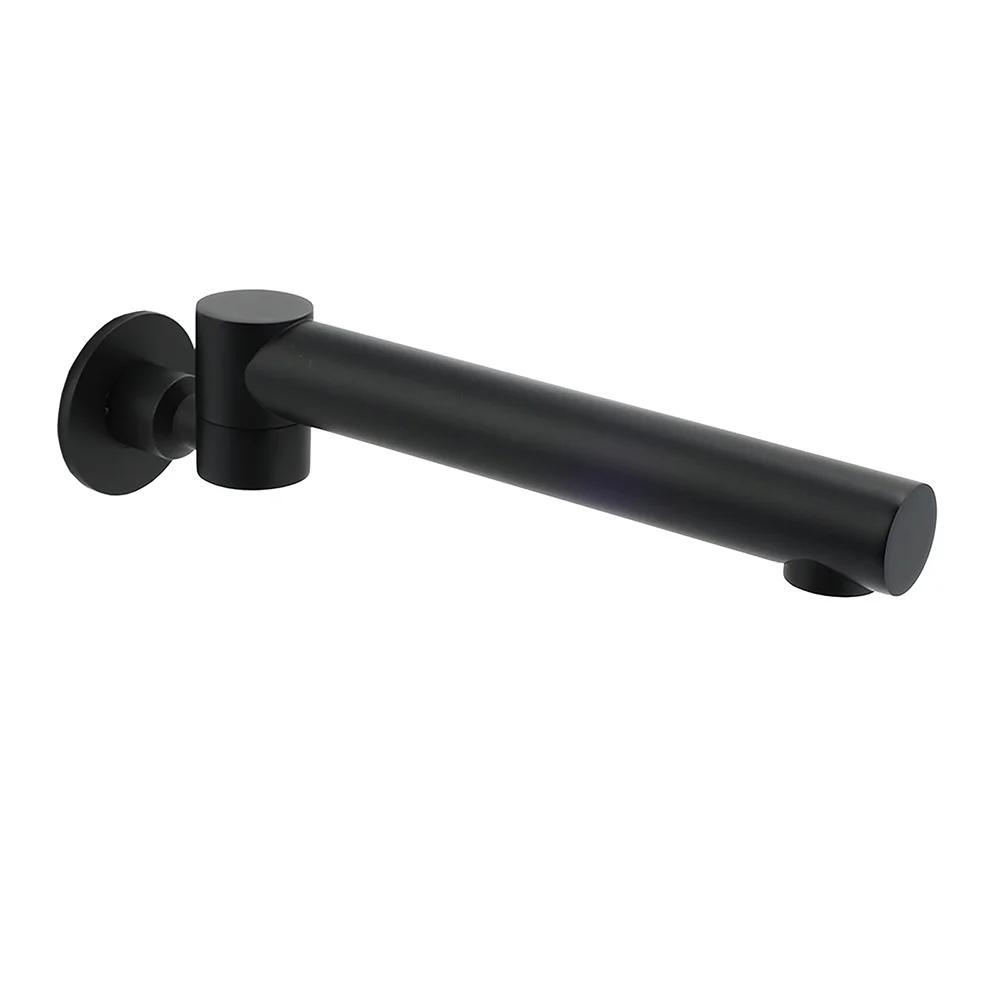 Matt Black Round Basin Wall Mounted Spout Faucet Outlet 180° Swivel Tap Watermark