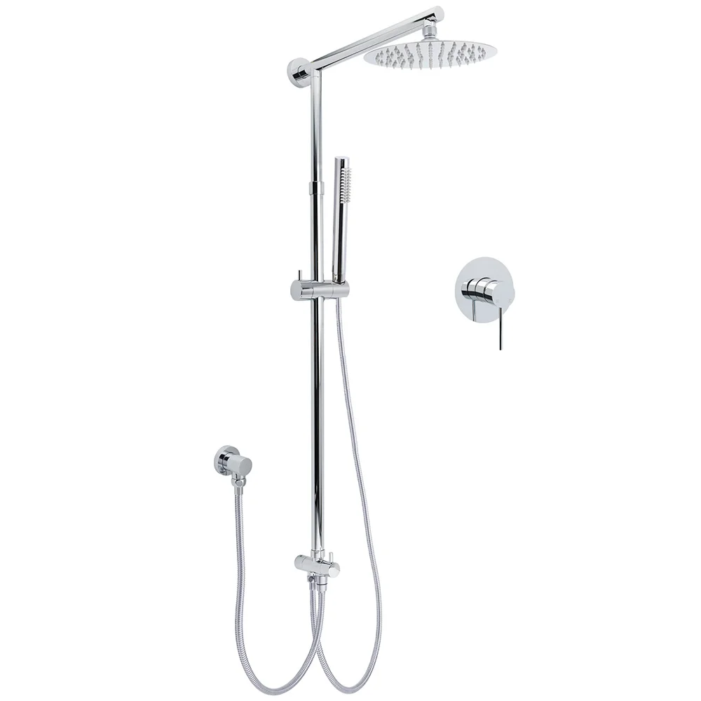 WELS Chrome Round 2in1 8" Stainless Steel Rainfall Head Handheld Sliding Wall Rail Shower Mixer Set
