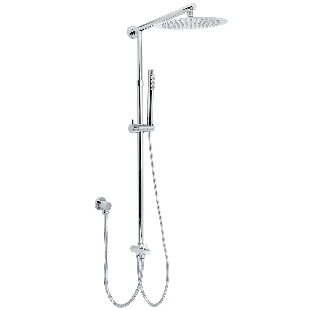WELS Chrome 10" Round Rain Handheld Double Shower Head Rose Sliding Rail Arm Diverter Set