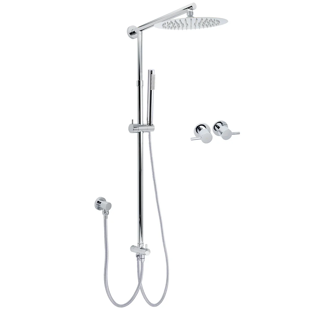 WELS Chrome 10" Round Rain Handheld Twin Shower Head Arm Sliding Rail Arm Double Taps Control