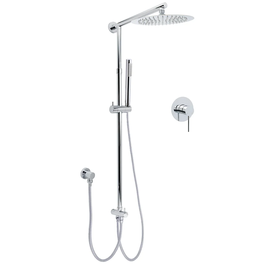 WELS Chrome 10" Round Rain Handheld Double Shower Head Arm Sliding Rail Wall Mixer Valve
