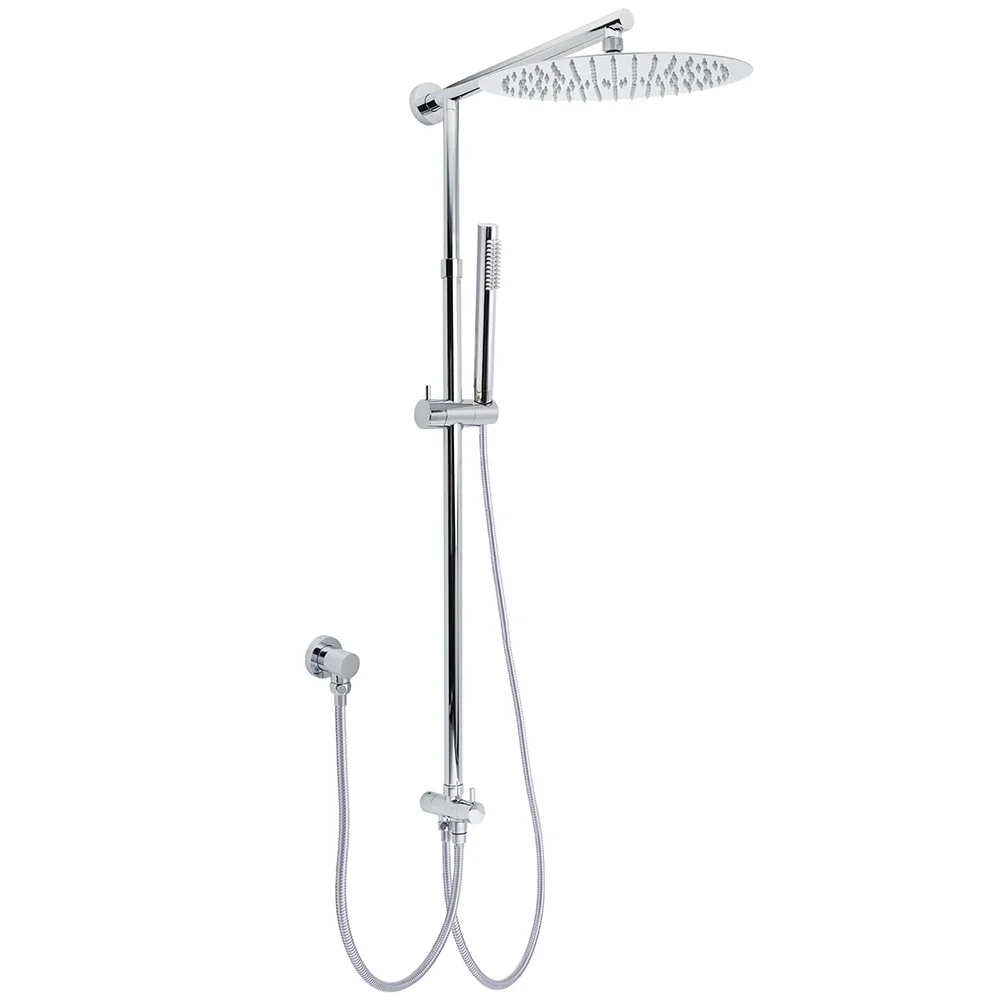WELS Chrome Round Large 12" Rain Shower Head Single Mode Handheld Wall Arm Rail 2in1 Set