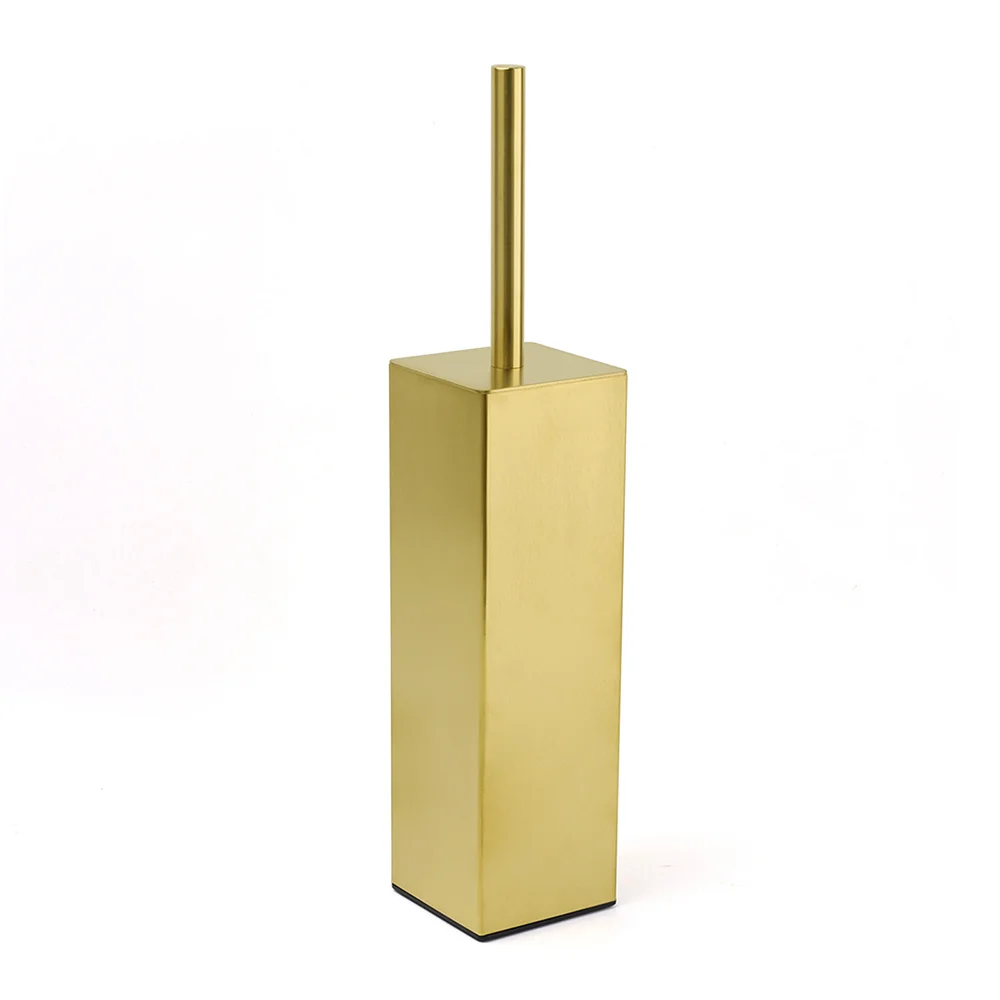 Brushed Gold Modern Stainless Steel Square Toilet Brush Wall Mounted Holder Cup