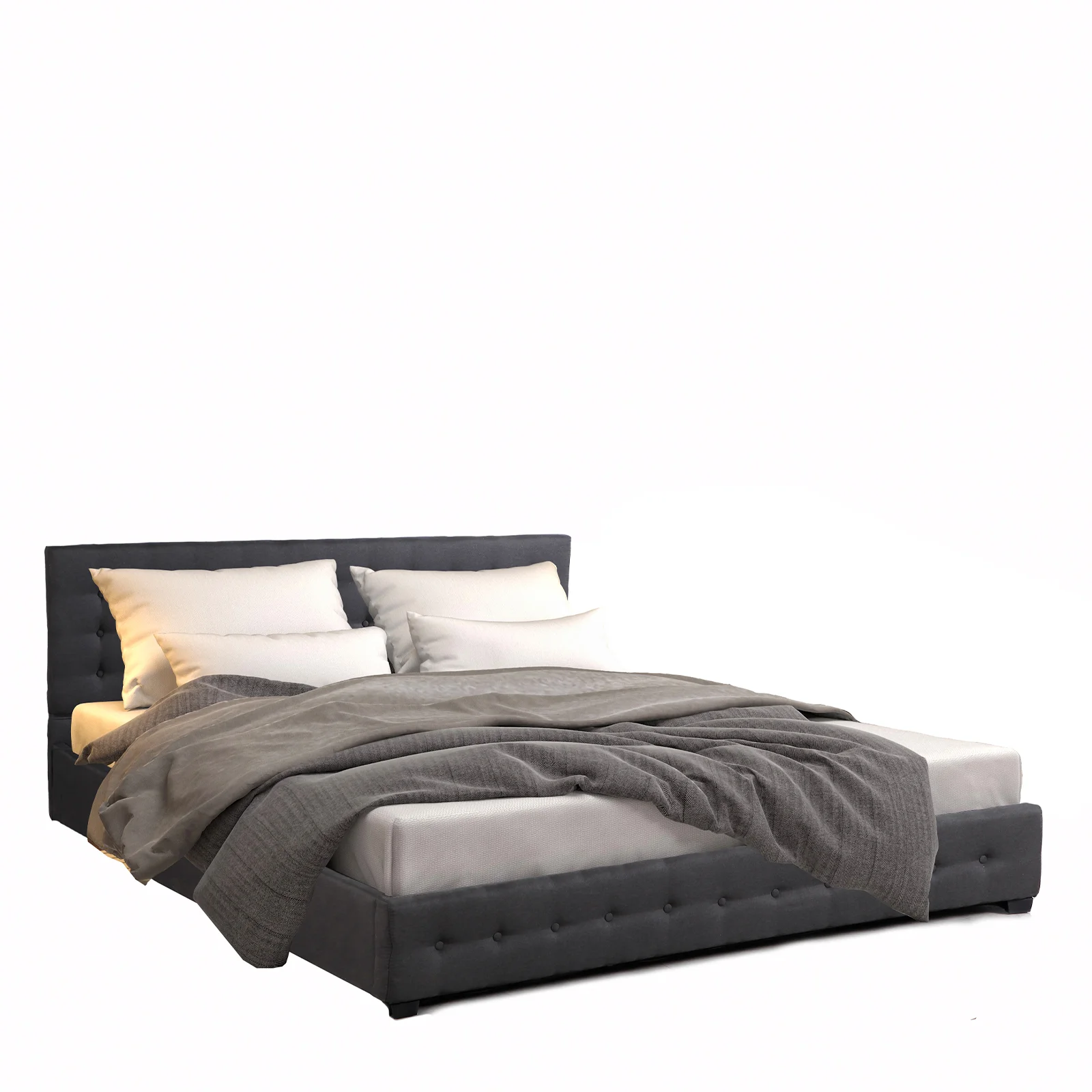 Milano Decor Eden Gas Lift Bed With Headboard Platform Storage Dark Grey Fabric - Queen - Dark Grey