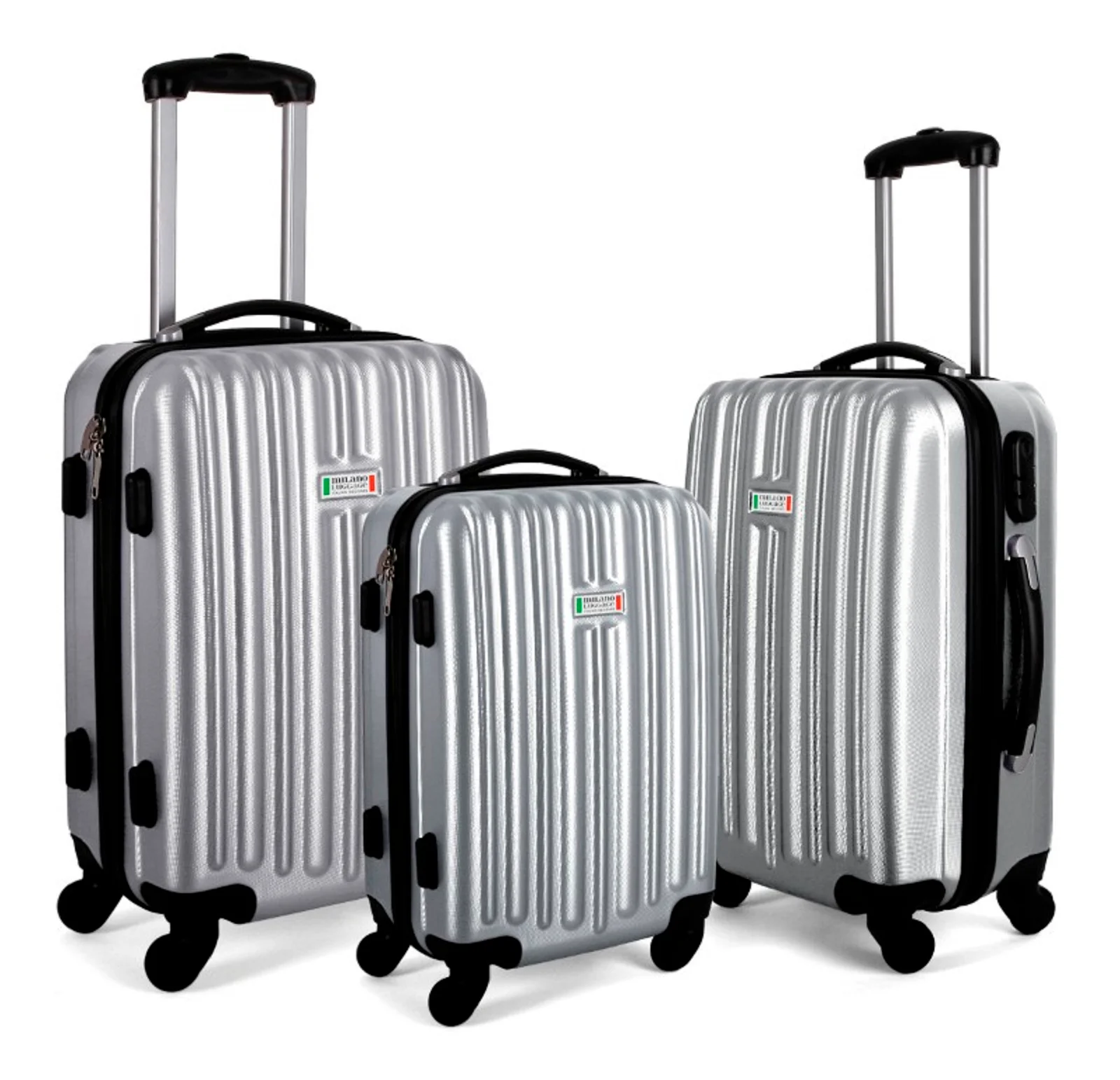 Milano Deluxe 3pc ABS Luggage Suitcase Luxury Hard Case Shockproof Travel Set - Silver