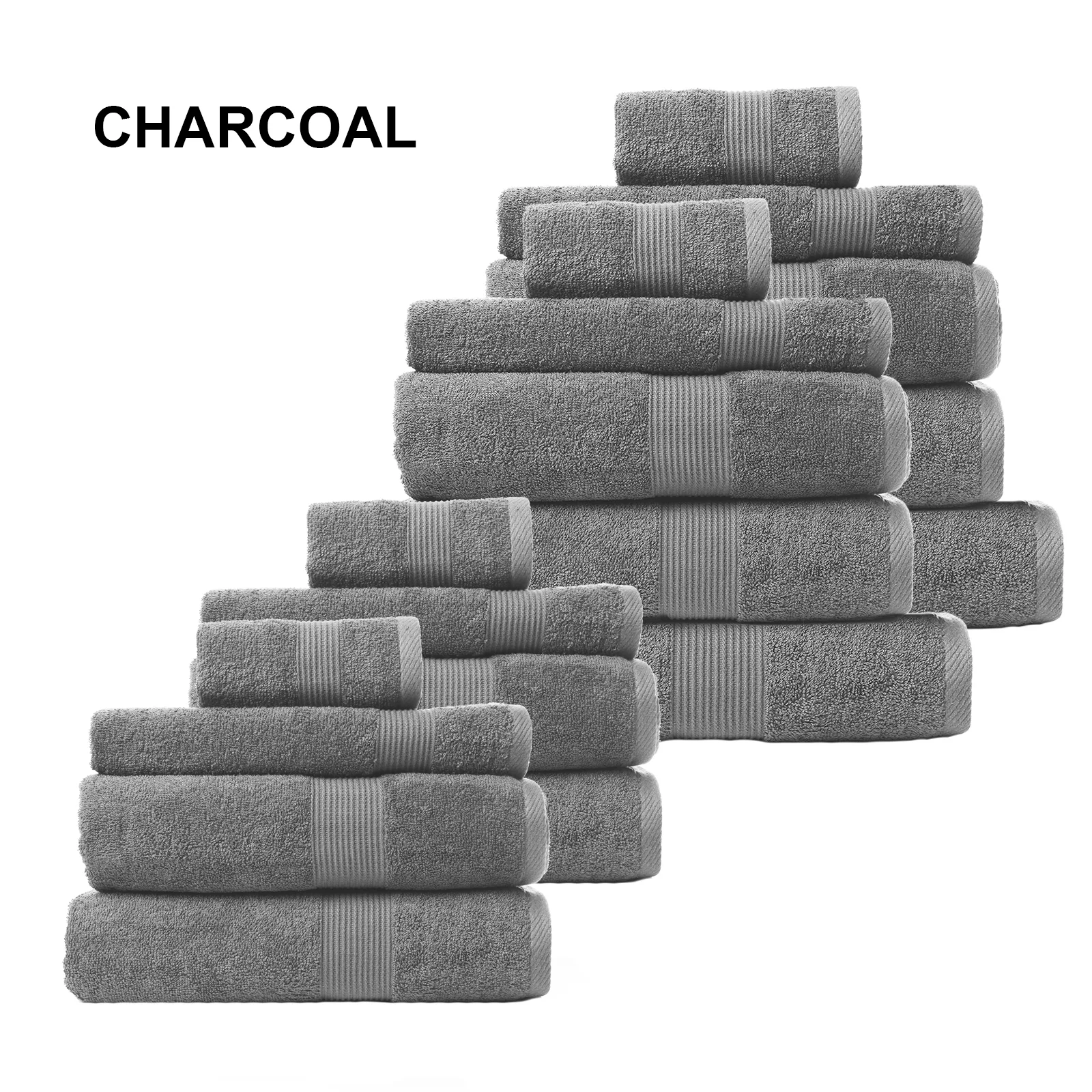 Royal Comfort 18 Piece Cotton Bamboo Towel Bundle Set 450GSM Luxurious Absorbent - Charcoal