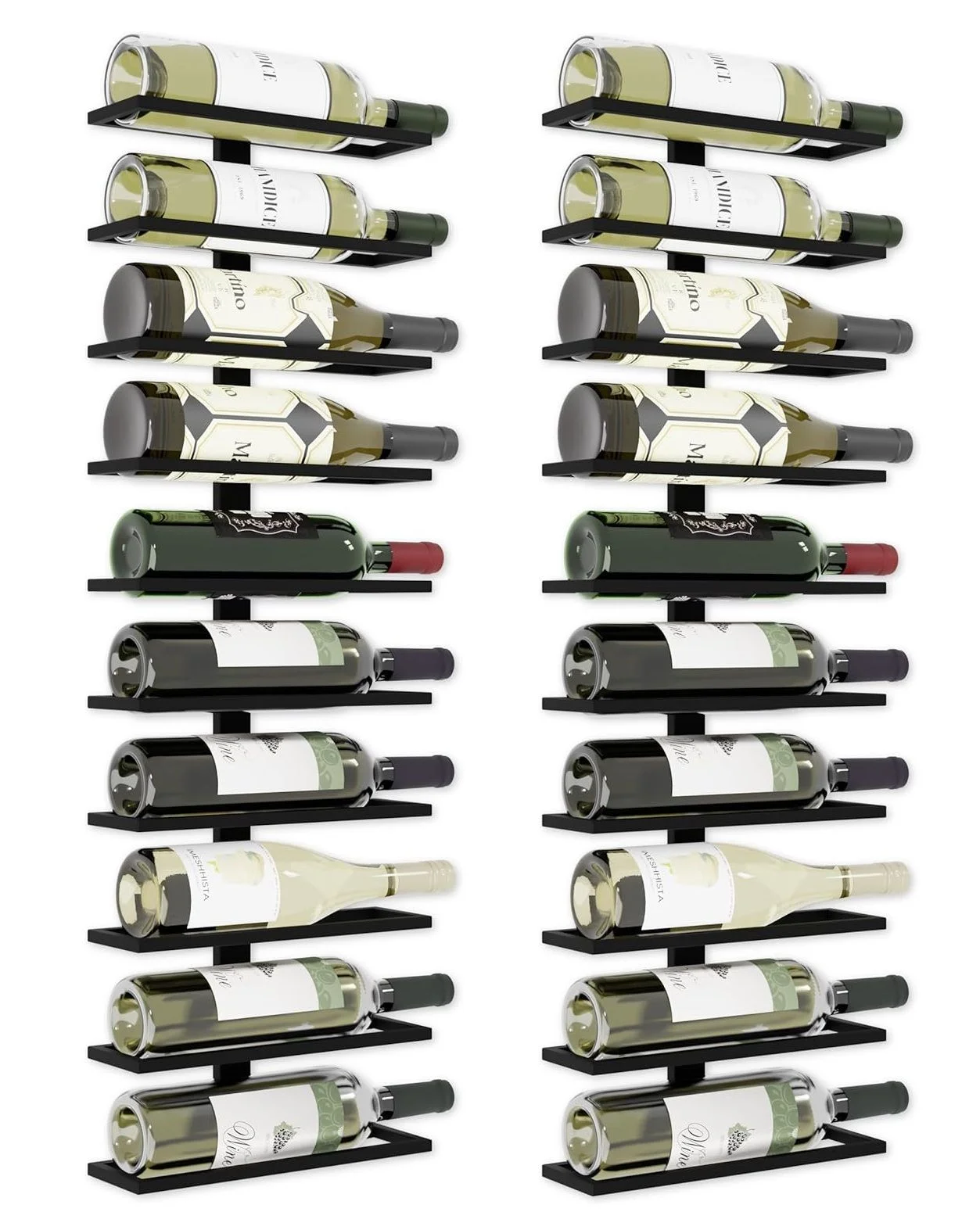 Set 2 Pcs Metal Wall Mount Wine Rack for Wine Bottles, Liquor, Champagne (Holds 10 Bottles)