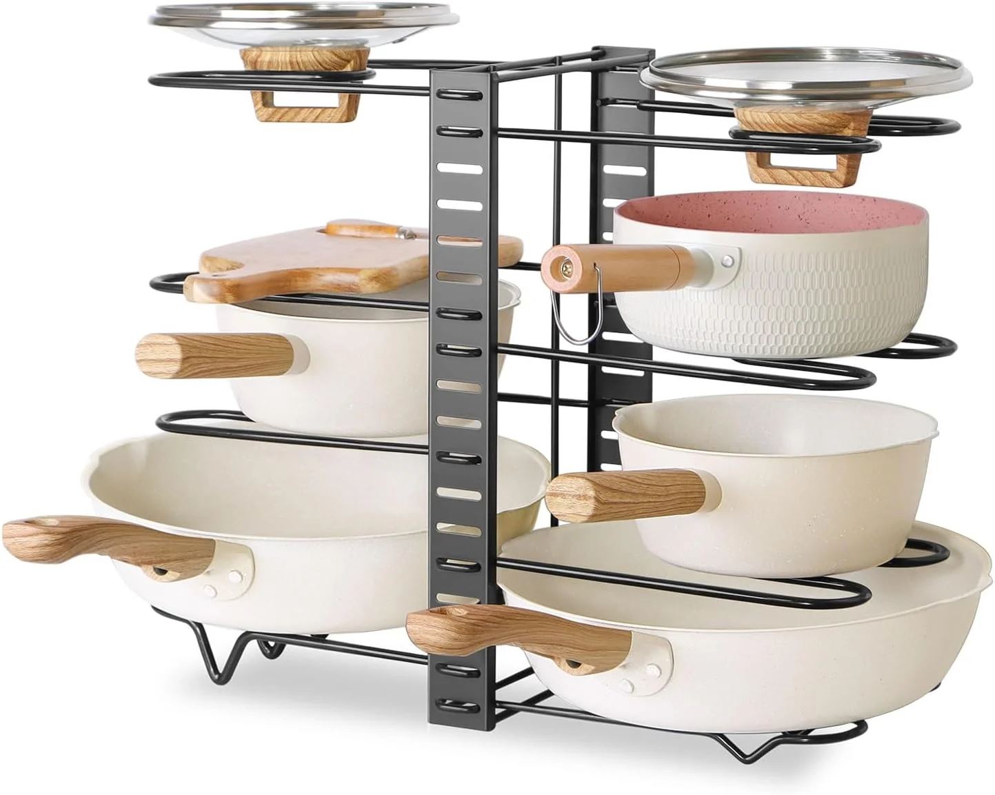 CARLA HOME Adjustable 8-Tier Pan Rack Pot Organizer for Kitchen Cabinet