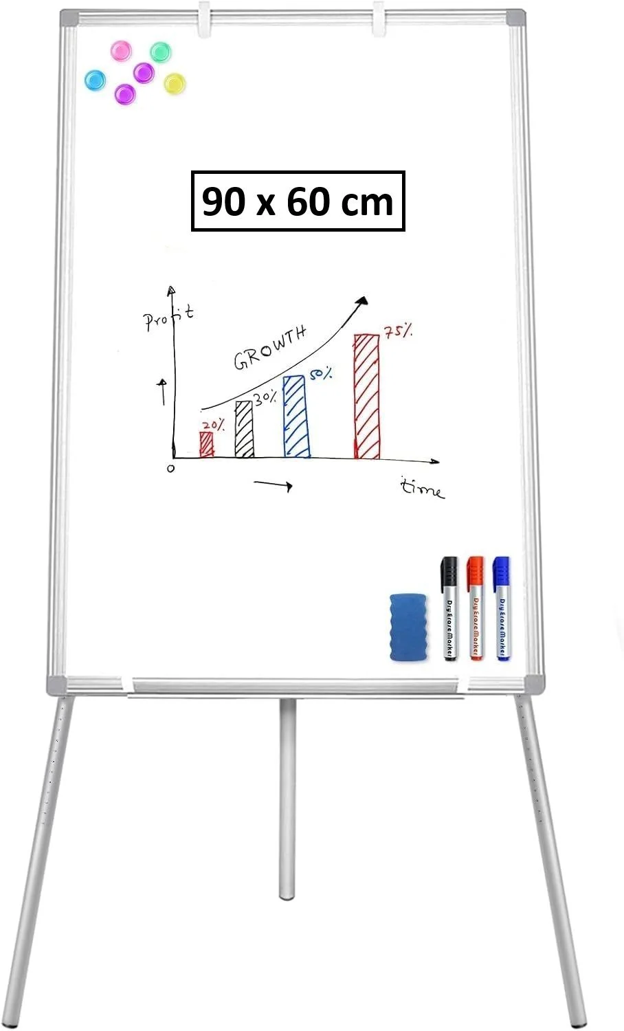 CARLA HOME Whiteboard Easel Portable Magnetic Dry Erase Board with Adjustable Tripod Stand & Height Adjustable for Office & Home (90x60cm)