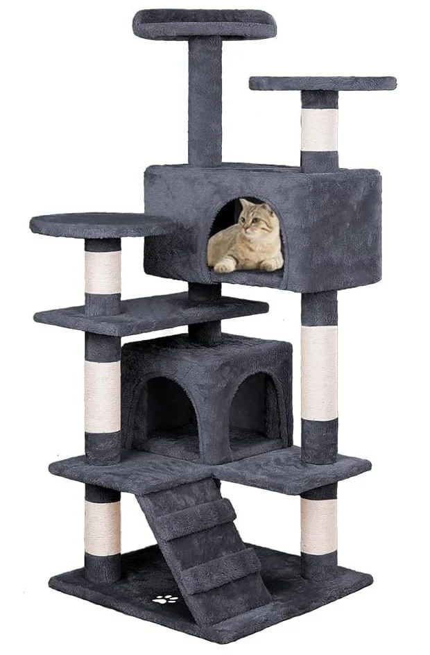CARLA HOME 180cm Cat Tree Tower for Indoor Cats with Plush Perches, Dual Condos, Natural Sisal Scratching Posts & Ramp for Kittens & Adult Cats (Dark Grey)
