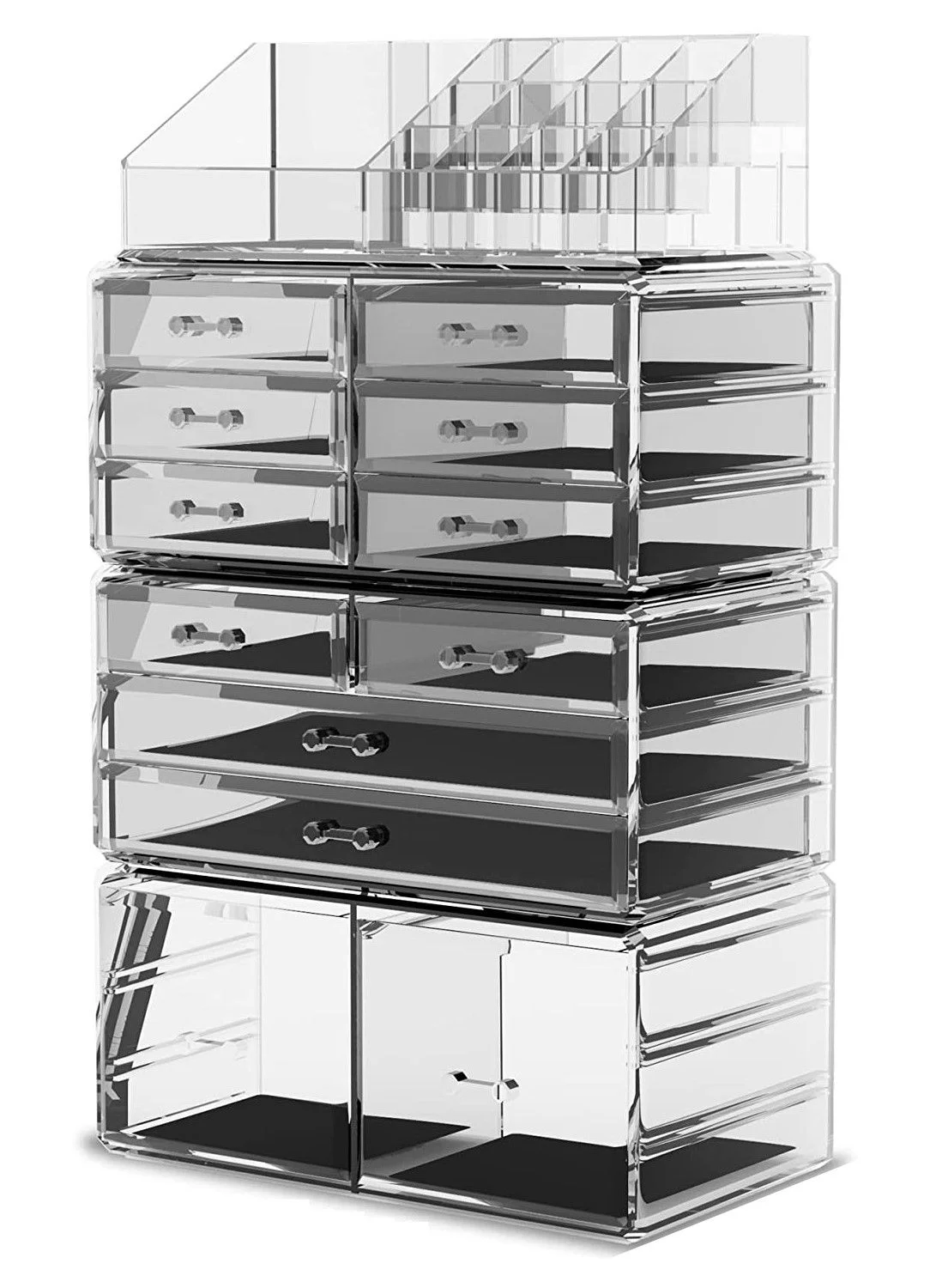 Clear Makeup Cosmetic Organiser with 12 Drawers and 16 Top Compartments