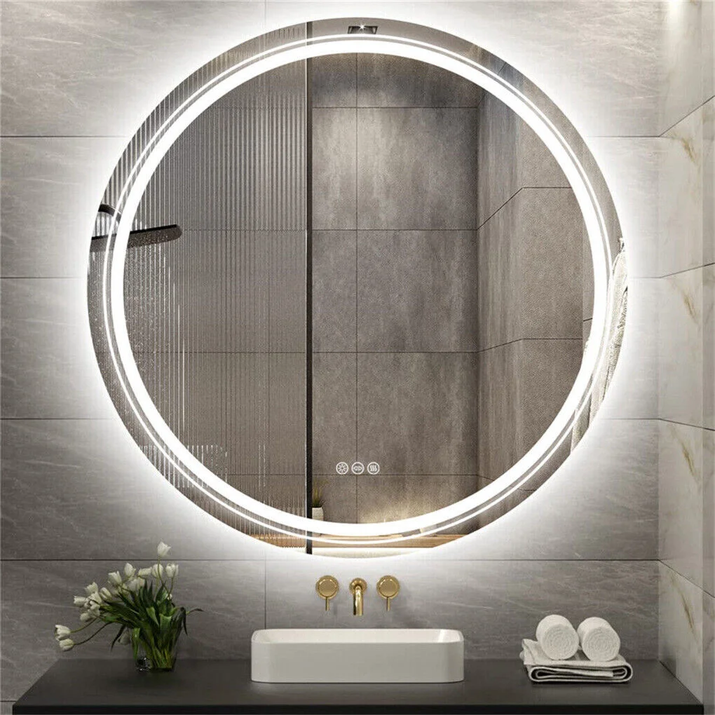 80cm LED Bathroom Mirror Anti-fog Circle Backlit HD
