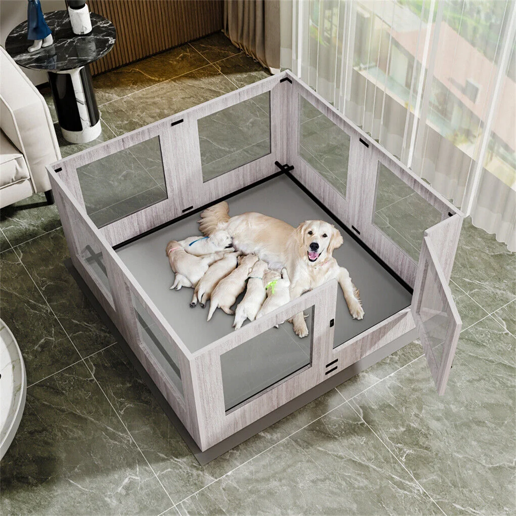 Dog Whelping Box 8 Panels Puppy Pen with Pad
