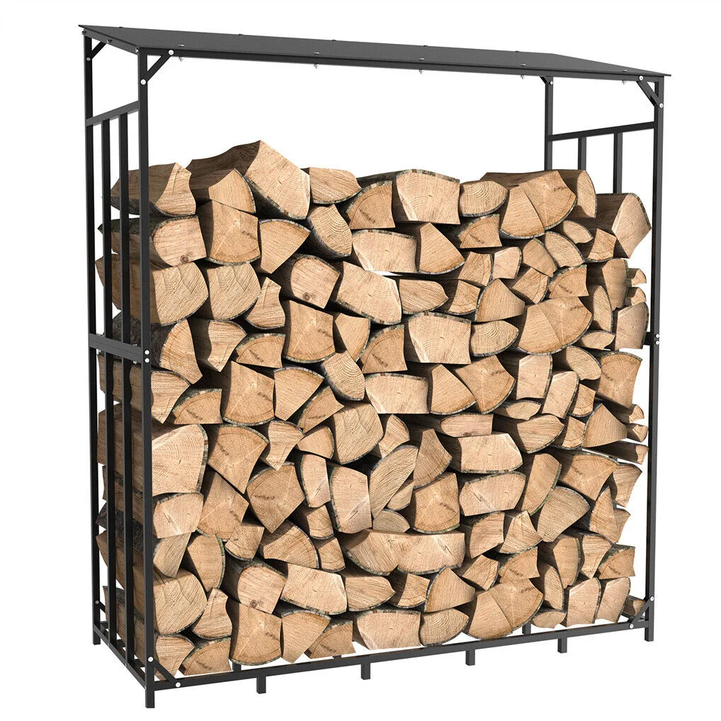 Metal Log Storage Shed Outdoor Firewood Rack Holder