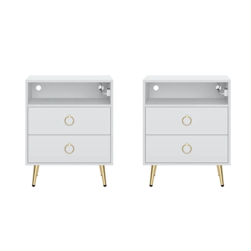 Amelia Modern LED Bedside table with USB and power socket white x 2