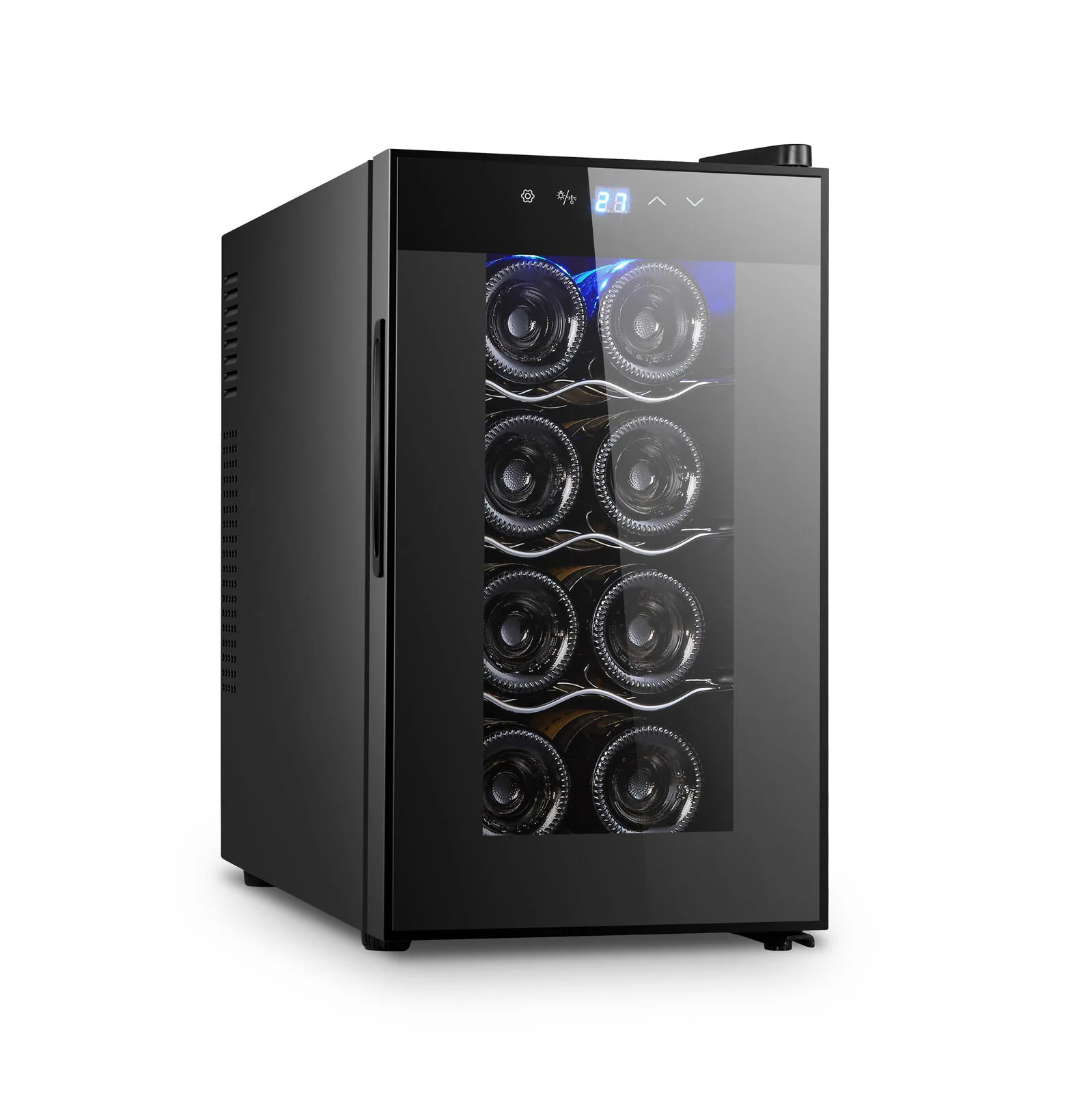 8 Bottle Thermoelectric Wine Fridge, 65W, UV Protected Glass Door, Soft LED Illumination