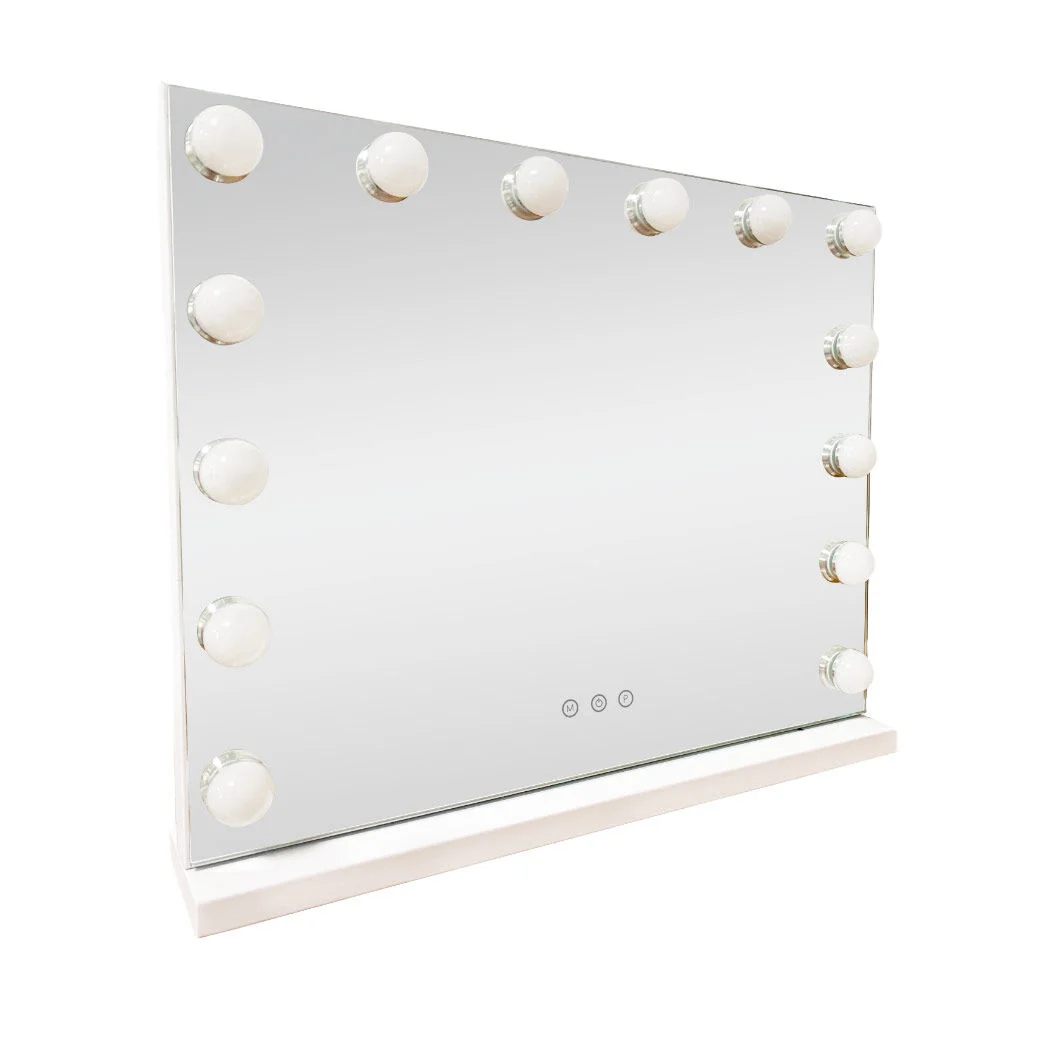 LED Beauty Mirror with 14 Bulbs, Colour Settings, USB A and USB C, White, 50 × 42cm