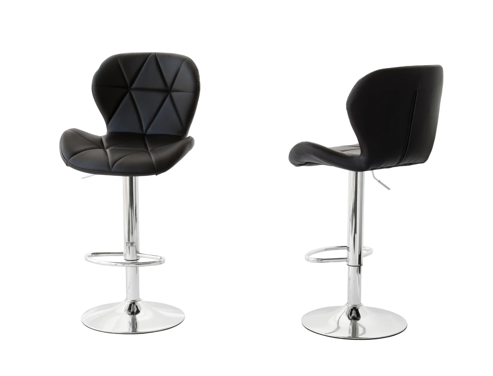 2 Comfortable Bar Stools (Black) w/ Adjustable Height, 90-112cm