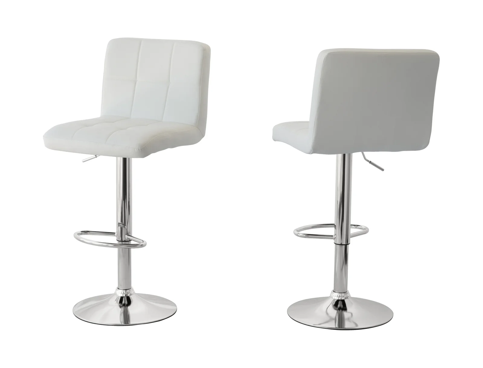 2 Tall Back Padded Leather Barstools (White), 90-110cm