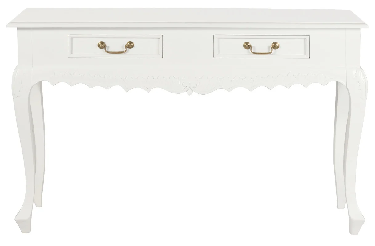 Seine 2 Drawer Carved Sofa Table (White)