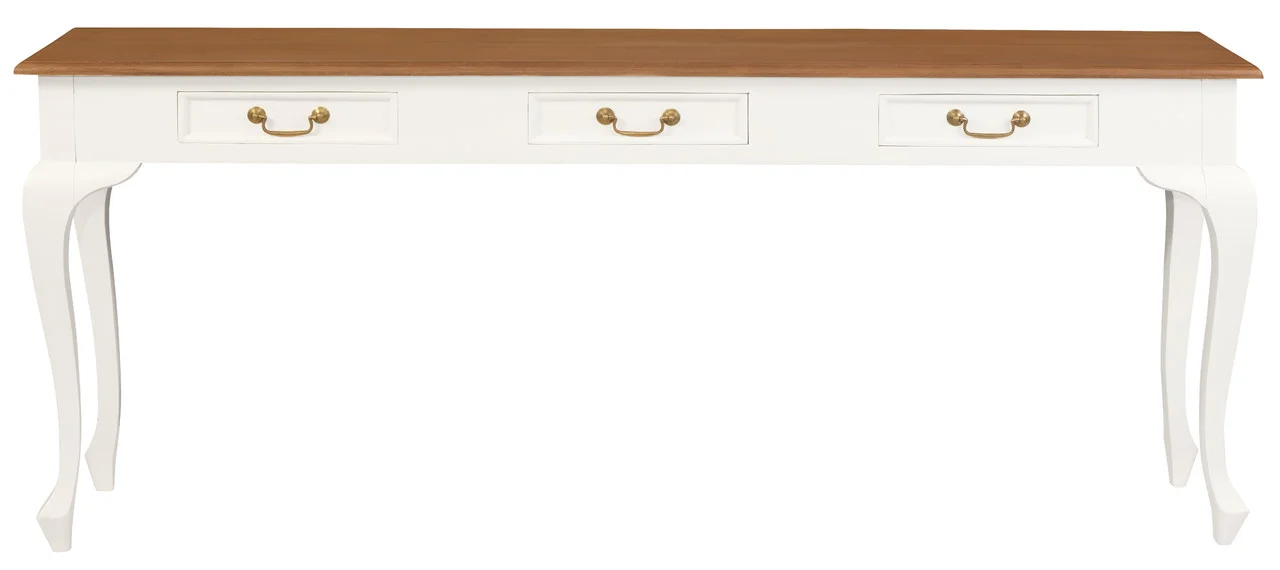 Queen Anne 3 Drawer Sofa Table - White Caramel
