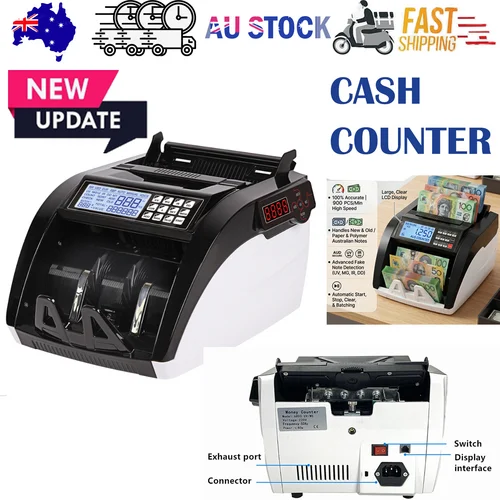Australian Note Bill Money Cash Counter Machine with Value Count 4" LED Display