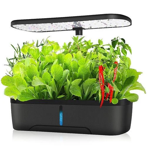 Hydroponics Plant Growing System 12 Pods Indoor Herb Garden Kit Led Light 4L Black