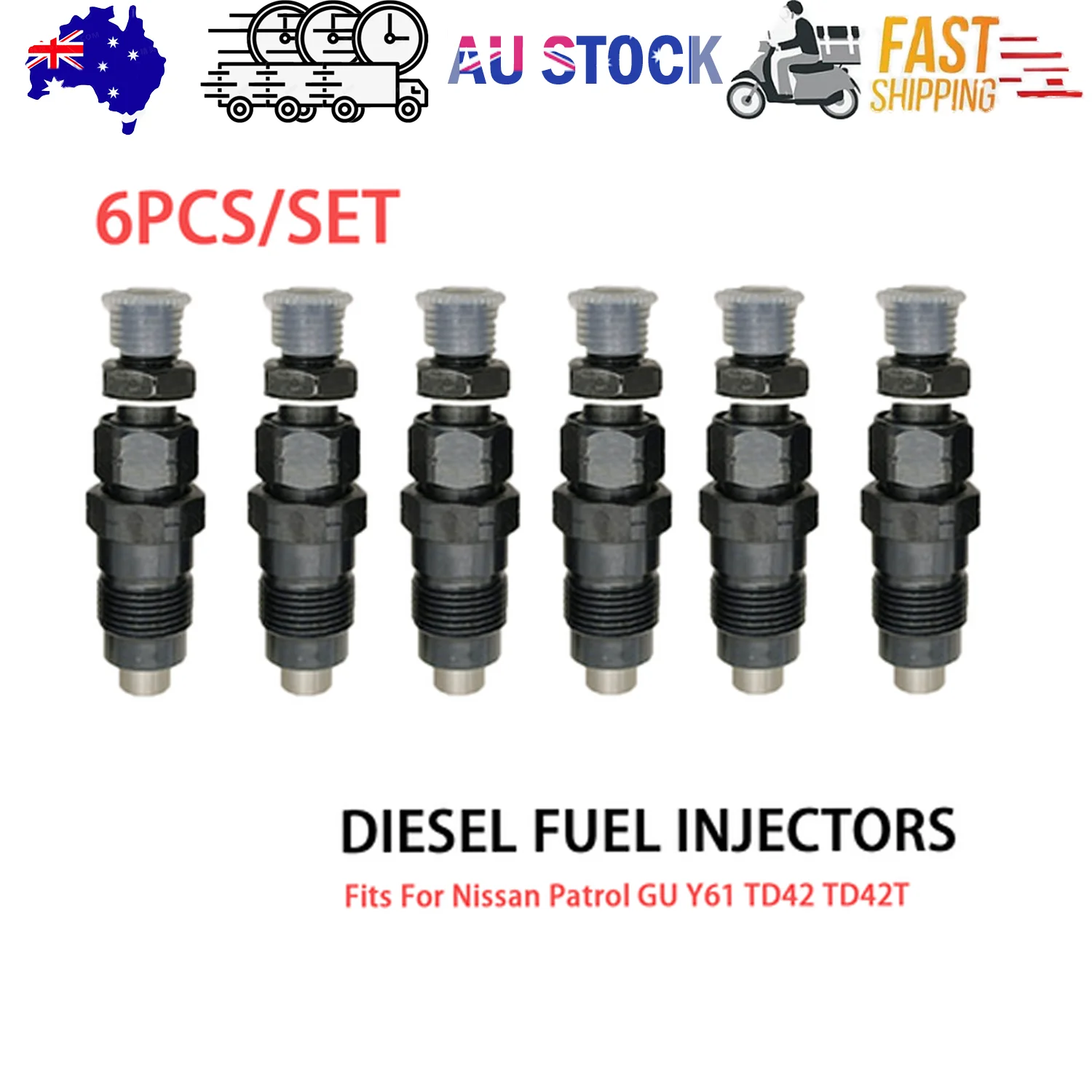 6PCS New Diesel Fuel Injectors Fits For Nissan Patrol GU Y61 TD42 TD42T AU