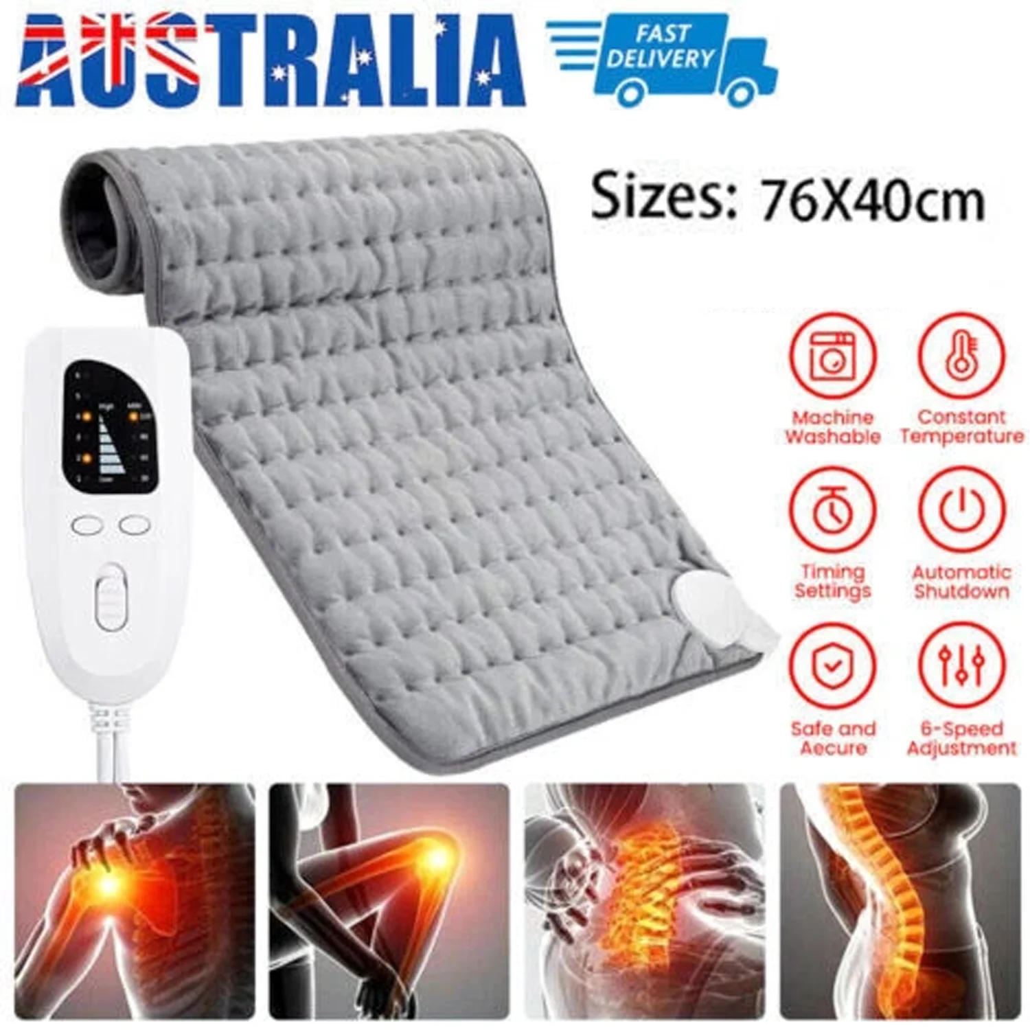 Electric Heat Pad Adjustable Heating Mat Warmer Blanket Back Pain Relief 76x40cm