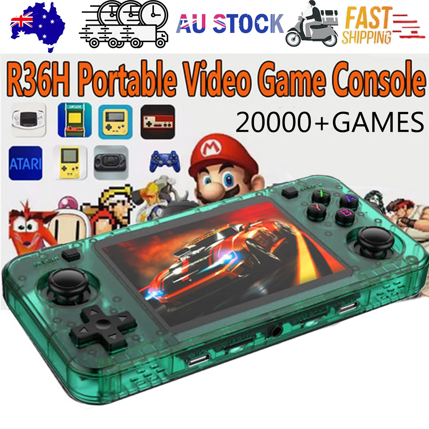 20000+ Games R36H Portable Video Game Consoles Retro Handheld Game Console Green