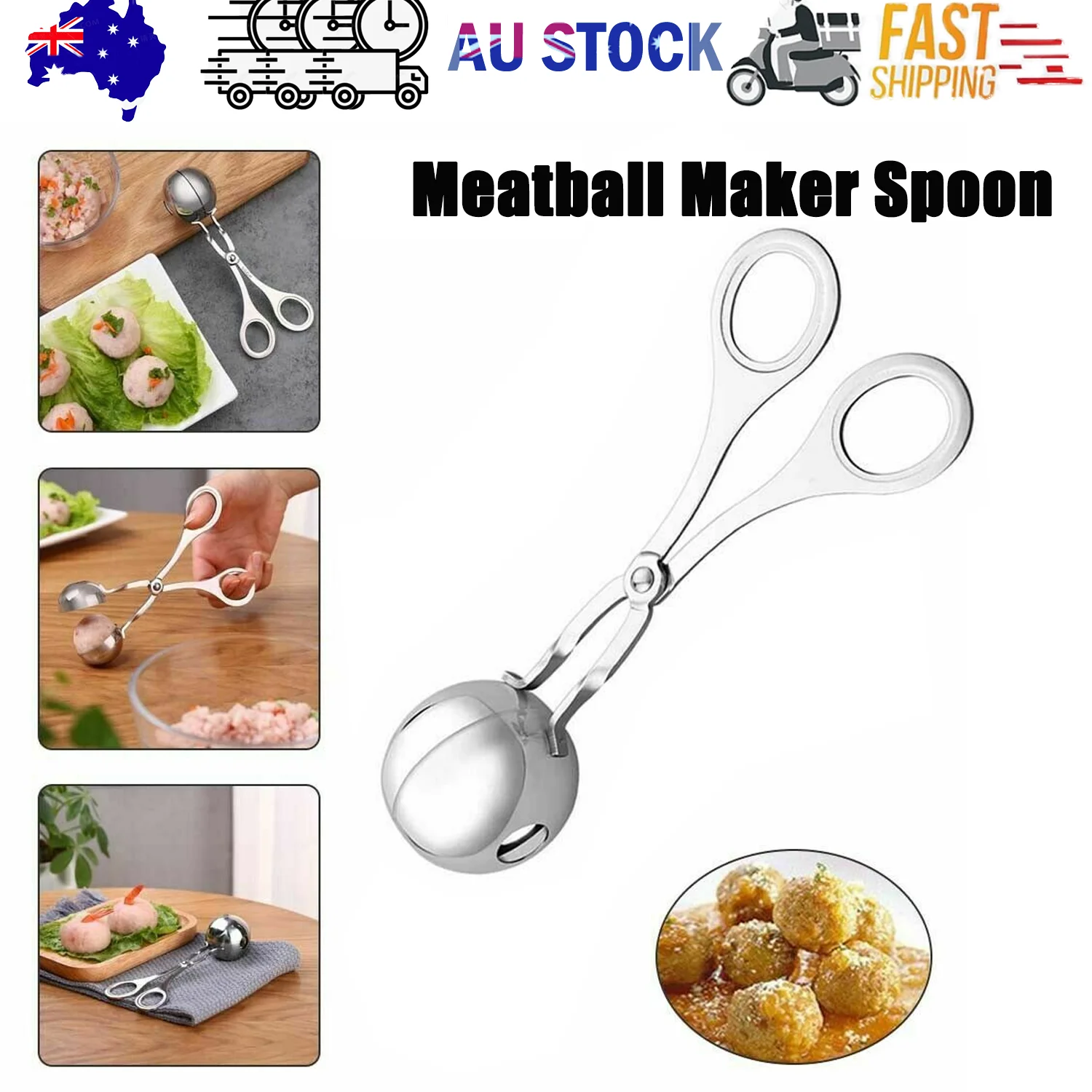 L Meatball Maker Spoon Kitchen Stick Utensil Baller Meat Stainless Steel AU 