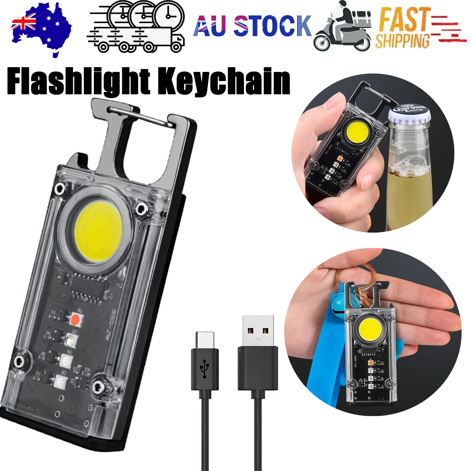 Mini Flashlight Keychain USB Rechargeable Cob Waterproof Portable Led Work Light