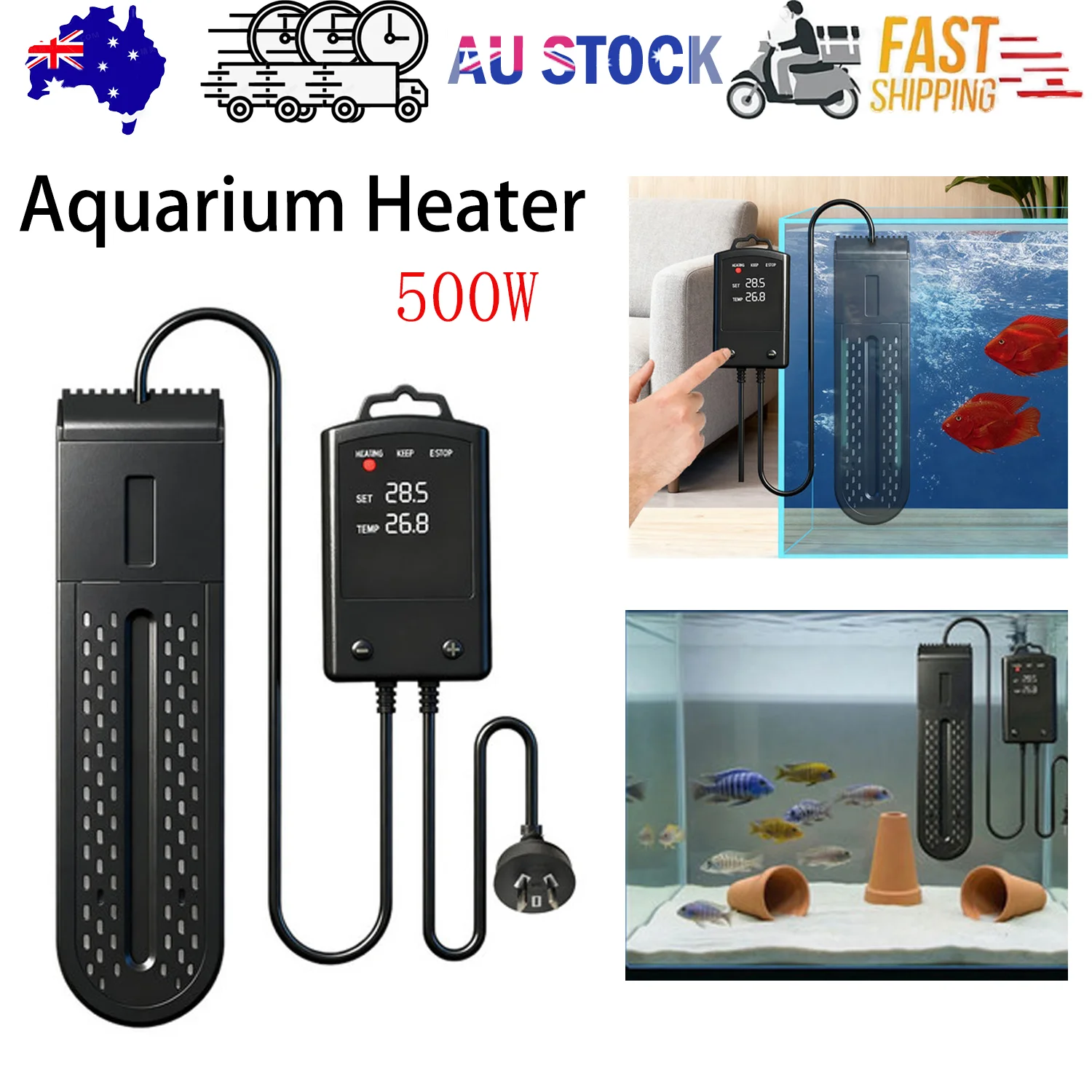 500W Submersible Aquarium Thermostat LCD Digital Display Aqua Fish Tank Water Heater